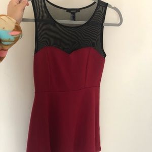 NWOT Forever 21 Mesh Maroon Black Skater Dress